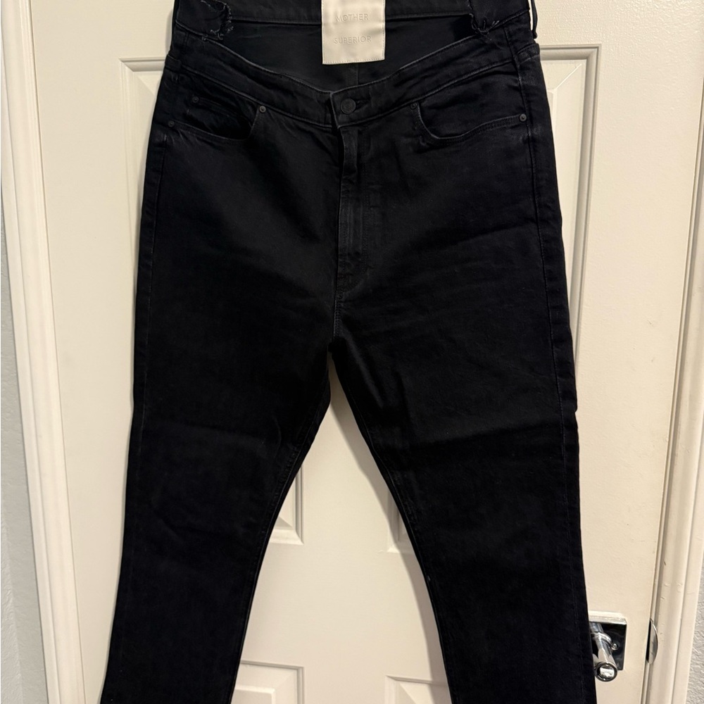 MOTHER  SUPERIOR Jet Black straight crop Jeans